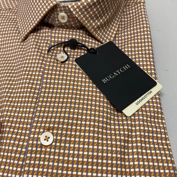Bugatchi Men’s James Mini Check OohCotton Button-Up Shirt Size S Jaffa Orange - Picture 9 of 12